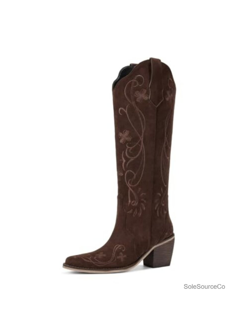 Knee High Cowboy Boots Faux Leather Floral Embroidered Western Women's